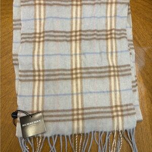 Burberry Children’s Cashmere Scarf in Light Blue, Cream, and Tan